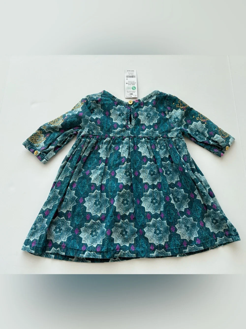 KIDS OshKosh B’gosh Girls Teal Geometric Metallic Print Dress Size 18M NWT